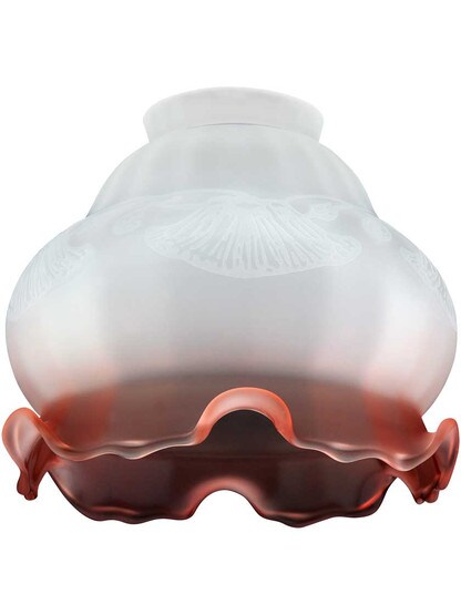 Art Nouveau Ruffled Glass Shade - 2 1/4 Inch Fitter in Frosted White Ruby Tinted.